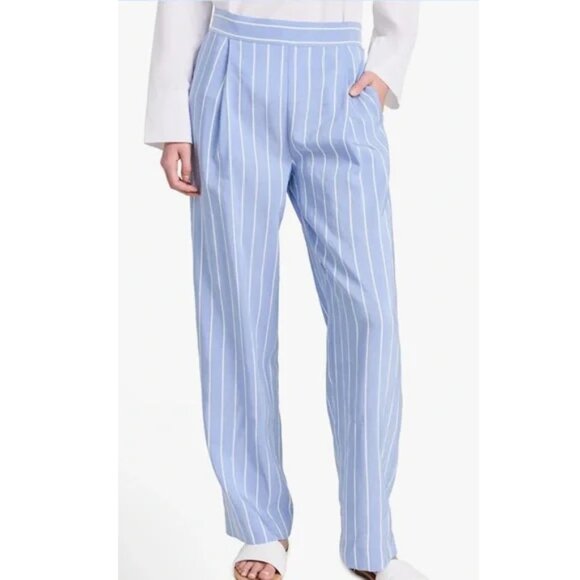 Vince NWT Linen Blend Striped Blue Pants Sz XL